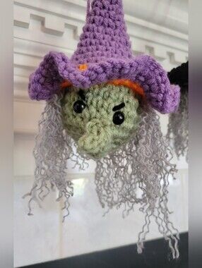 Halloween Witch Dangler Purple Orange Spooky Decoration Ornament Grunge Goth